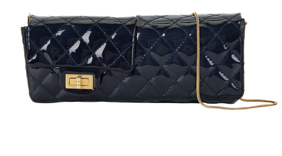 Quilted Reissue Double Flap Clutch, &pound;1,500, Handbags, Navy, Patent Leather, Front view